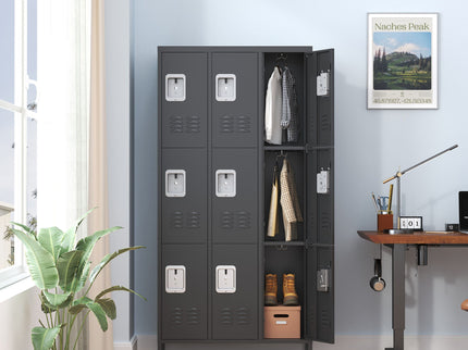 9 Door Lockers With Lock For Secure Storage And - Black