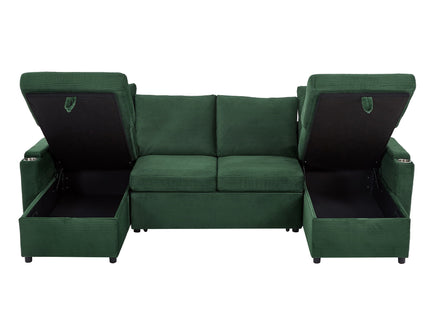 U Shaped Sectional Sofa Bed With Storage Chaise Lounges, USB Ports, And Cup Holders