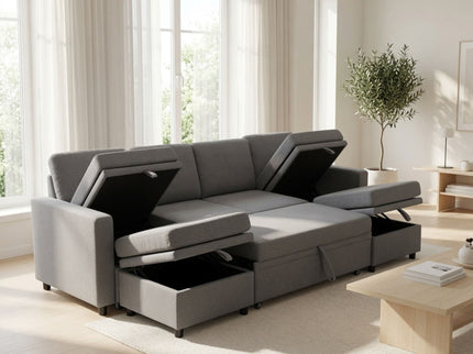 Extra Wide U - Shape Convertible Sleeper Sofa Bed With Dual Storage Ottoman