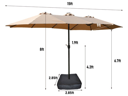 Double- Sided Outdoor Market Umbrella With Lights And Base
