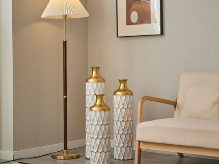 Floor Metal Vase Modern Style Decoration Home Droplet Shaped Metal Vase 3 Piece Set Gorgeous Home Decoration Large Glazed Metal Vase - Gold / White