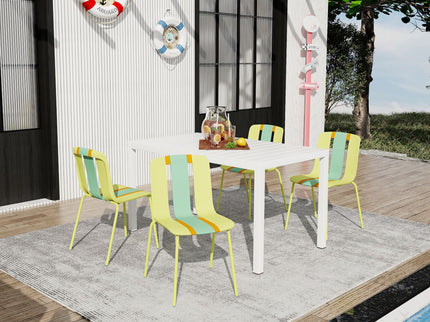 4 Piece Set Of Modern Striped Color- Blocking Single Chairs With Long Table