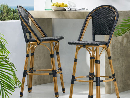 Outdoor Rattan And Aluminum French Barstools (Set of 2)