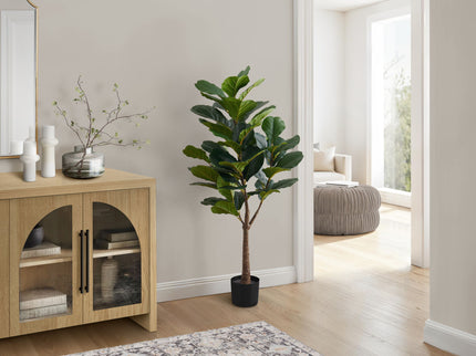 47" Tall, Artificial Plant, Fiddle Tree, Indoor, Fake, Floor, Greenery, Potted, Real Touch, Decorative - Green / Black