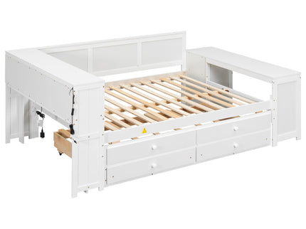 Daybed With Storage Shelves, Drawers, Trundle, Charging Station, LED Light, Desk And Cabinet
