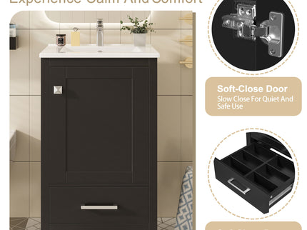 Bathroom Vanity With Ceramic Sink, Soft Close Drawers, Door Organizer, Divider Drawer, Adjustable Foot Pads