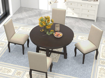 Round Extendable Dining Table Set With 4 Upholstered Chairs