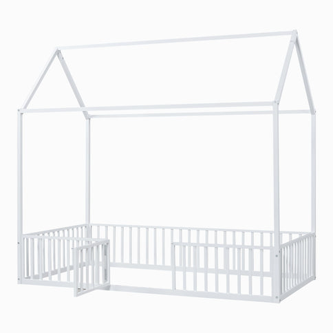 Metal House Bed With Fence And Door