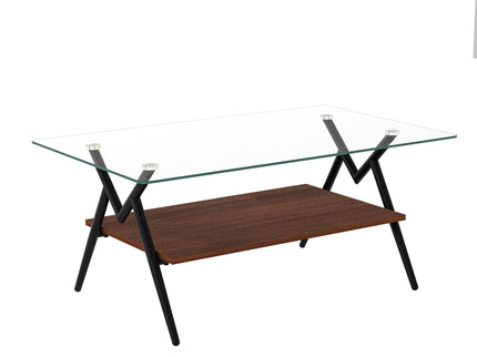 Rectangle Coffee Table With Tempered Glass Top And Shelf