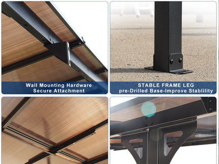 Wall Mounted Outdoor Pergola Gazebo, Heavy Duty Metal Awning With Roof