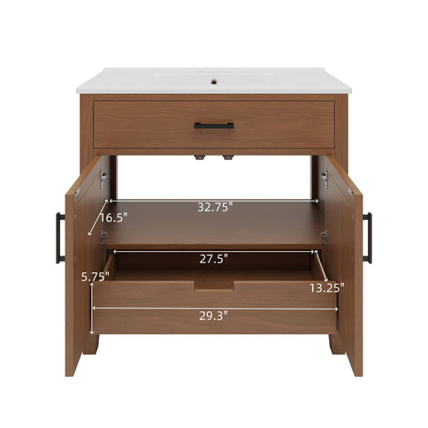 Bathroom Vanity With Ceramic Sink, Modern Free Standing Cabinet With Soft Close Drawers