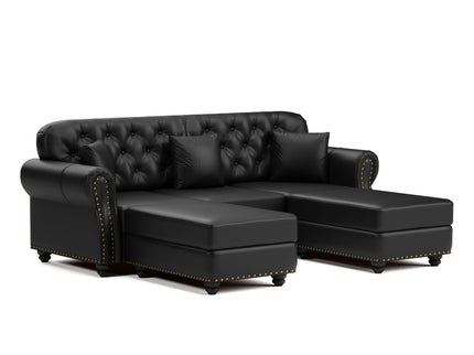 Upholstered Sofa With Nailhead Trim, Rolled Armrests With Ottoman