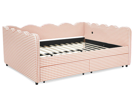 Gingham Daybed & USB Charging Port, Wave Shaped Design