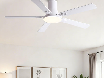 Flush Mount Ceiling Fans With LED Light And Remote Control, 5 Blades