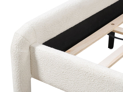 Upholstered Platform Bed Frame With Curved Headboard, Wood Slats Support