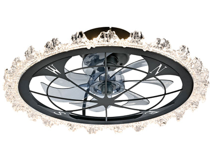 Caged Ceiling Fan With Remote Controlled Dimmable LED Lights, Flush Mount Fan, Low Profile Design - Matte Black
