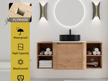 Wall Mounted Bathroom Vanity With Art Sink, 2 Storage Shelves, Soft Close Door