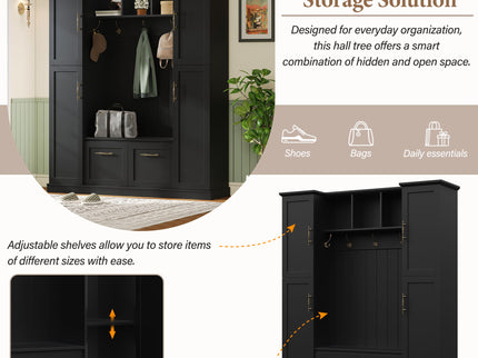 Hall Tree With 4 Side Cabinets