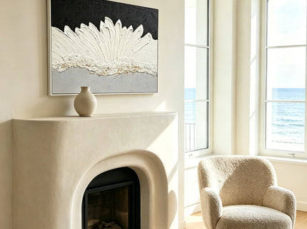 Framed Abstract Wall Art & Thick Textured Canvas Painting With & Accents, Decor For Living Room - Black White
