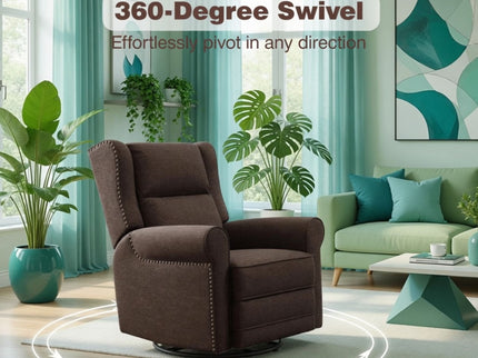 Extra Wide Swivel Recliner Glider Chair With Footrest - Brown