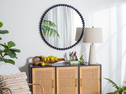 Circle Mirror With Metal Beaded Frame, Wall Mirror For Living Room Bedroom Entryway - Black