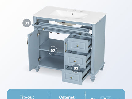 Modern Bathroom Vanity With Sink, 3 Drawers & 2 Doors