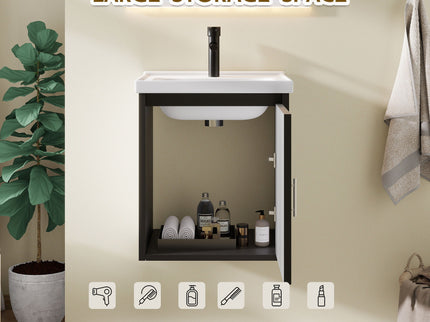 Floating Bathroom Vanity Combo, Wall Mounted Cabinet With Sink & Soft Close Doors For Small Bathrooms