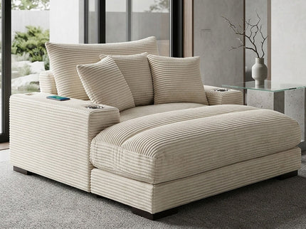 Upholstered Chaise Lounge With Cup Holders USB Port And Pillows