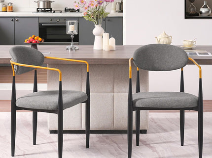 Modern Upholstered Dining Chair With Accented Armrests (Set of 2)