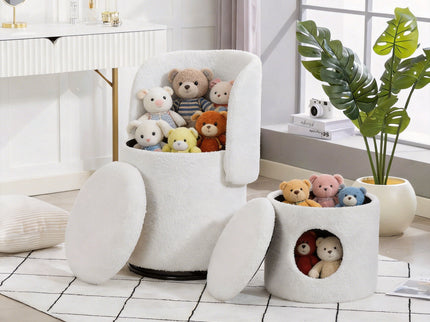 Barrel Chair & Built In Storage, 360° Swivel - Beige