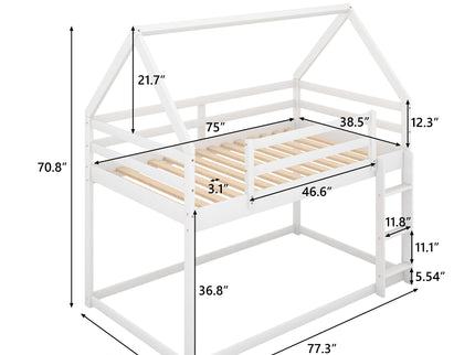Low Bunk Bed With House Shaped Frame And Ladder