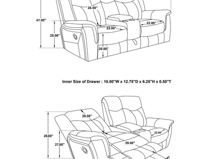 Carmen - Cool Motion Loveseat With Storage, With Reclining Function And Built In Storage - Gray
