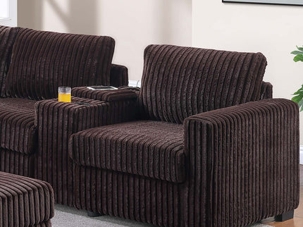 Contemporary L-Shaped Sectional Set With USB Console & Ottoman