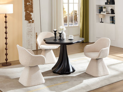 Sculptural Round Dining Table Petal Shape Root Texture For Dining Room - Black