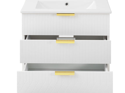 Wall Mounted Floating Cabinet With Double Drawer, Rectangular Sink