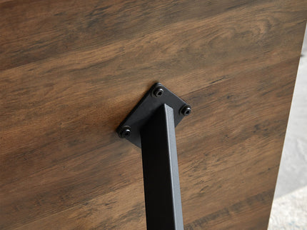 Modern Minimalist Style Dining Table MDF Wooden Top Metal Shelf Metal Heat Transfer Legs Leveling Feet For Dining Room Kitchen Office Table - Walnut / Black