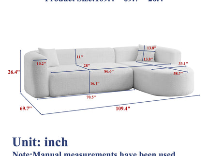 L - Shape Boneless Cloud Couch With 2 Throw Pillows For Living Room