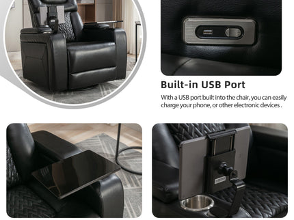 270 Degree Swivel Power Recliner With Tray Table, Phone Holder, Cup Holder, USB Port