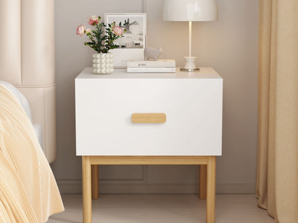 Nightstand With Drawer, Minimalist Bedside Table With Handle For Bedroom - White