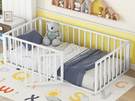 Metal Floor Bed Frame With Fence And Door