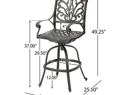 Outdoor Cast Aluminum Swivel Bar Stool With Scrolled Arms - Bronze