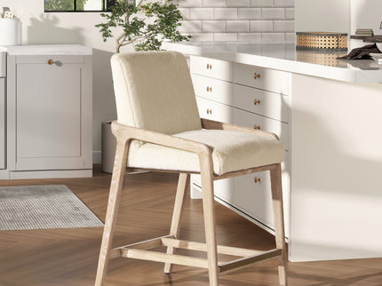 Arizona - Solid Ash Upholstered Counter Stool With Rope Detail - Creme De La Creme White