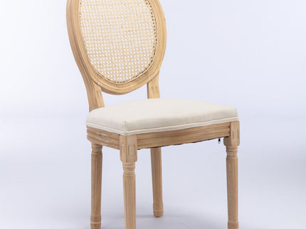 French Style Solid Wood Frame Antique Painting Fabric Rattan Back Dining Chair (Set of 2)