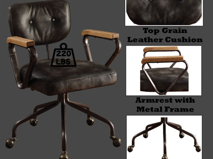 Hallie - Top Grain Leather Office Chair - Vintage Black