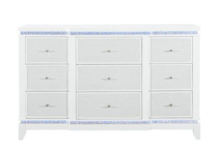 Adalid - Dresser With LED Light And Glittered Drawer Fronts - White