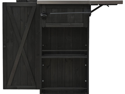 Outdoor Kitchen Island With Stainless Steel Top, Ample Storage Space, Towel And Spice Racks And A Bottle Opener