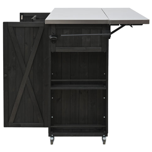 Outdoor Kitchen Island With Stainless Steel Top, Ample Storage Space, Towel And Spice Racks And A Bottle Opener