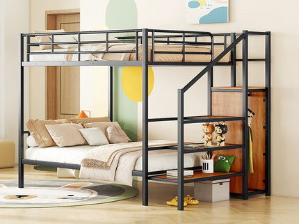 Bunk Bed With Lateral Storage Ladder And Wardrobe