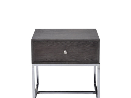Iban - End Table - Gray Oak / Chrome
