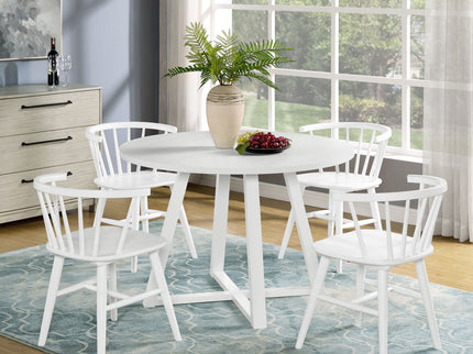 Edo - 5 Piece Dining Set, Trestle Dining Table With 4 Windsor Chairs - White
